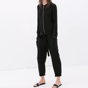 ZARA black crepe/silk long jumpsuit Sz M
